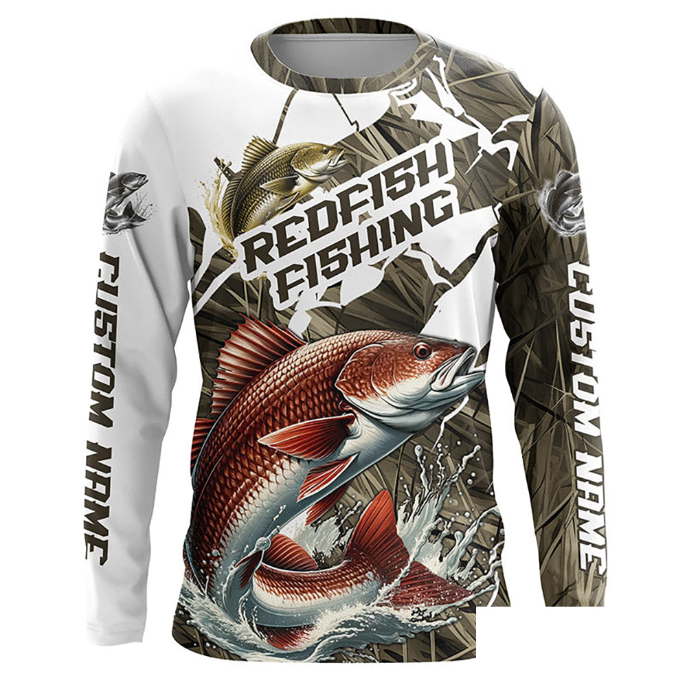 Custom Redfish Fishing Tournament Jerseys, Redfish Long Sleeve Fishing Shirts Camo IPHW6845