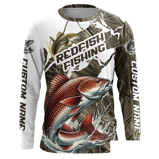 Custom Redfish Fishing Tournament Jerseys, Redfish Long Sleeve Fishing Shirts Camo IPHW6845