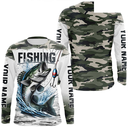Bass Fishing Camo Custom Long Sleeve Fishing Shirts, Personalized Bass Fishing Jerseys IPHW5799