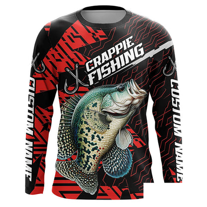 Black And Red Custom Crappie Fishing Jerseys, Crappie Long Sleeve Tournament Fishing Shirts IPHW6199