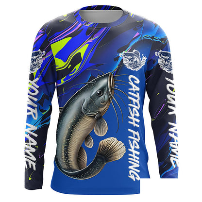 Custom Catfish Fishing Long Sleeve Tournament Shirts, Catfish Fishing Jerseys Fishing Gifts | Blue IPHW7014