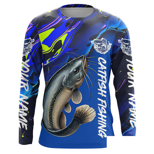 Custom Catfish Fishing Long Sleeve Tournament Shirts, Catfish Fishing Jerseys Fishing Gifts | Blue IPHW7014