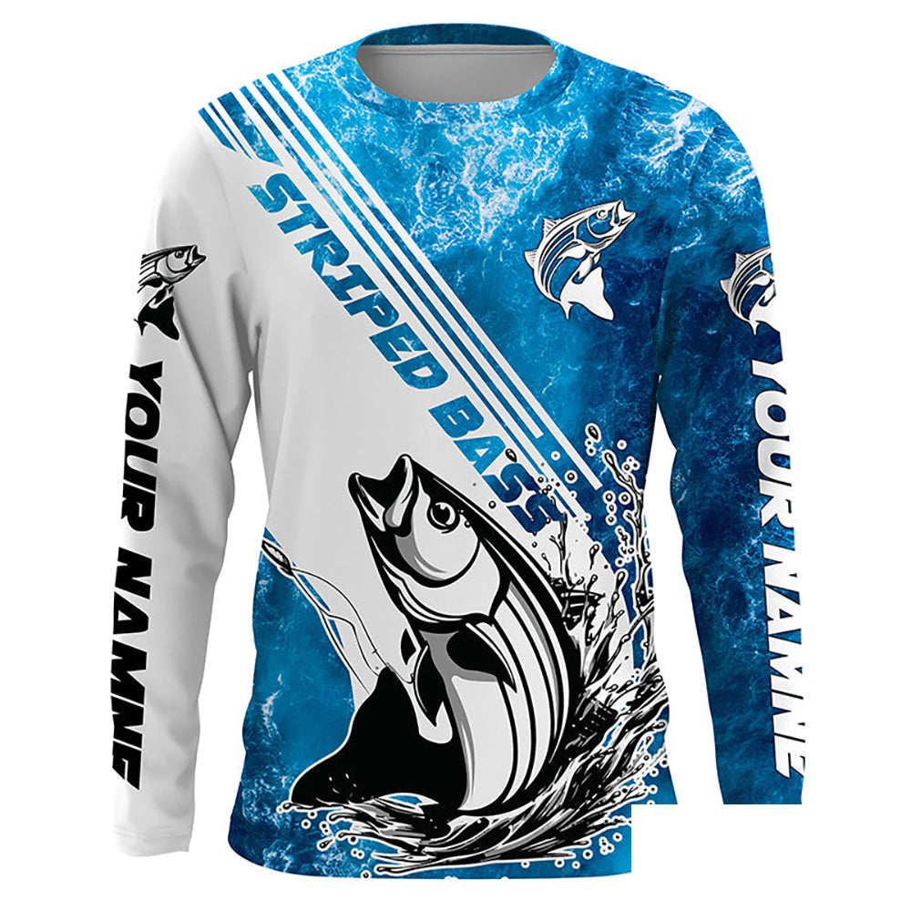 Personalized Striped Bass Long Sleeve  Performance Fishing Shits, Striper Fishing Jerseys IPHW5637