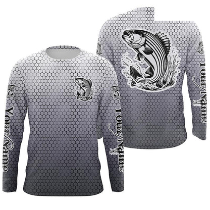 Striped Bass Long Sleeve Performance Fishing Shirsts, Custom Striper Performance Fishing Jerseys IPHW6216