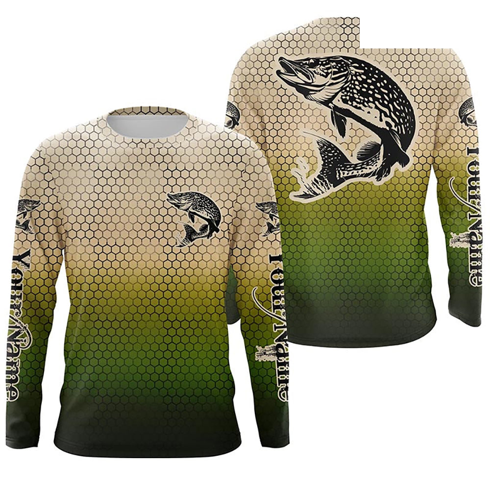 Custom Pike Fishing Long Sleeve Tournament Fishing Shirts, Pike Uv Protection Fishing Jerseys IPHW6218