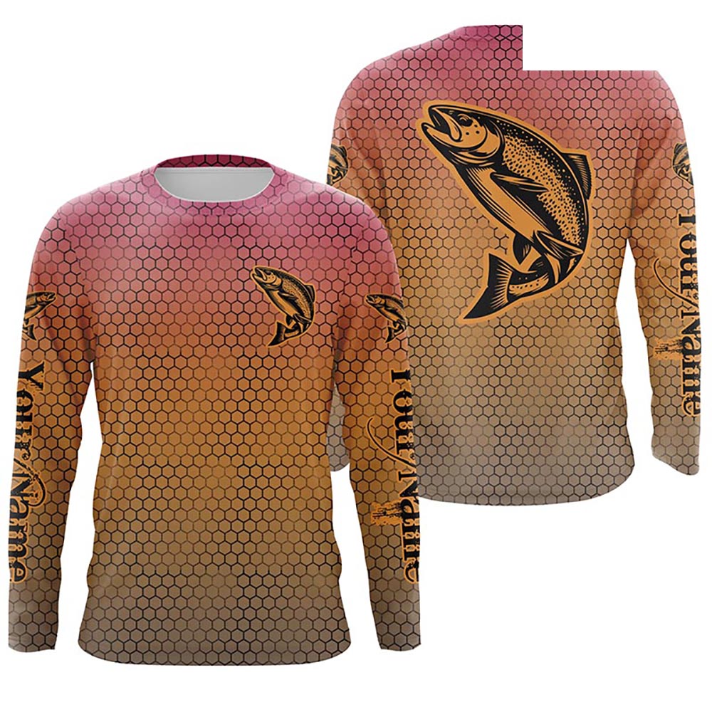 Custom Rainbow Trout Fly Fishing Long Sleeve Shirts, Trout Tournament Fishing Shirts IPHW6219
