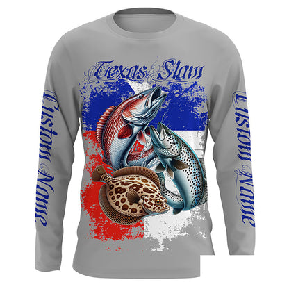 Texas Slam Redfish, Trout, Flounder Custom Long Sleeve Fishing Shirts, Texas Flag Fishing Jerseys IPHW6230