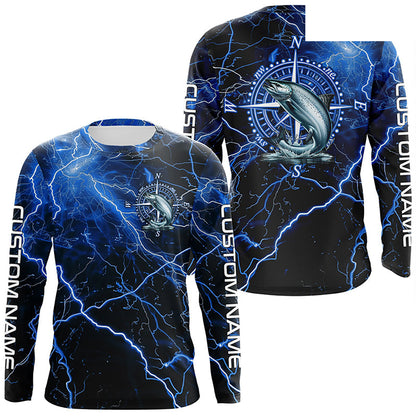 Black And Blue Thunder Lightning Chinook Salmon Fishing Custom Long Sleeve Saltwater Fishing Shirts IPHW6252
