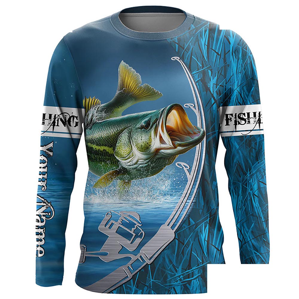 Custom Bass Fishing Long Sleeve Fishing Shirts, Fishing Rod Bass Fishing Camo Fishing Jerseys IPHW5702