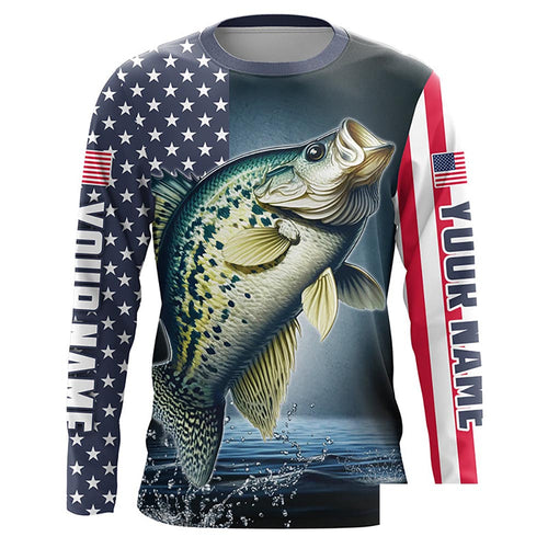 Personalized American Flag Crappie Long Sleeve Fishing Shirts, Patriotic Crappie Fishing Jerseys IPHW6879
