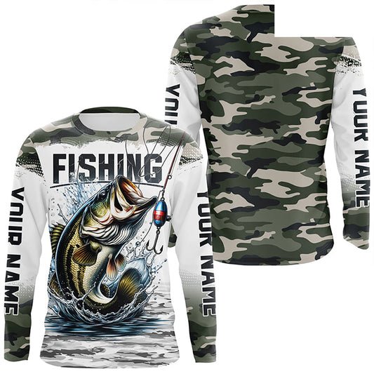 Bass Fishing Camo Custom Long Sleeve Fishing Shirts, Personalized Bass Fishing Jerseys IPHW5998