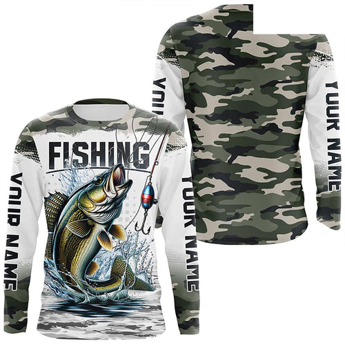 Walleye Fishing Camo Custom Long Sleeve Fishing Shirts, Personalized Walleye Fishing Jerseys IPHW5999