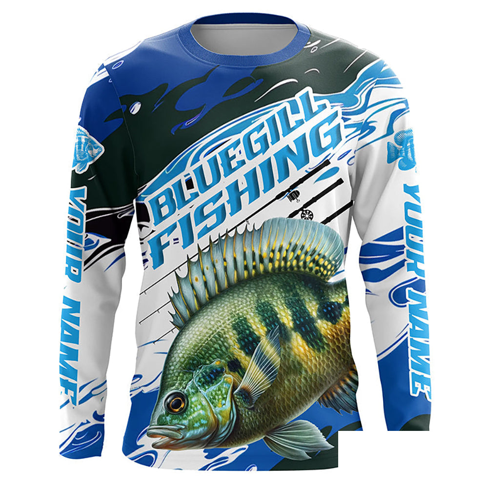 Custom Bluegill Fishing Jerseys, Bluegill Long Sleeve Tournament Fishing Shirts | Blue Camo IPHW6281