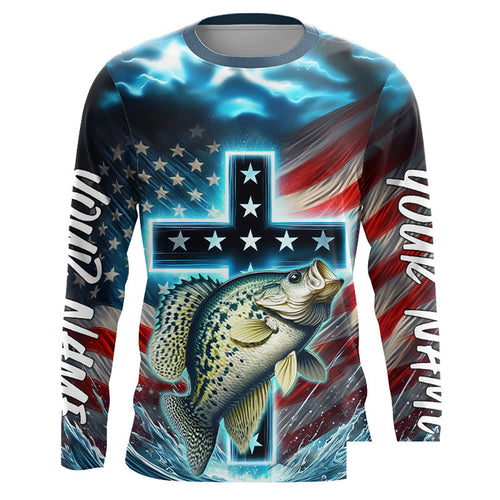 Custom Faith Crappie Patriotic Long Sleeve Tournament Fishing Shirt, Crappie Fishing Jersey IPHW8084