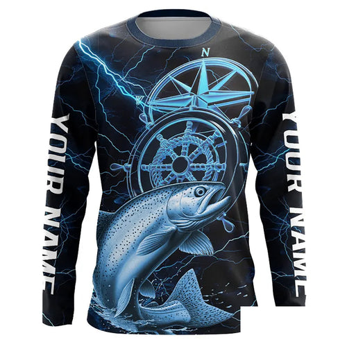 Blue Thunder Lightning Custom Chinook King Salmon Compass Long Sleeve Tournament Fishing Shirts IPHW8098
