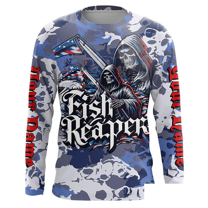 Fish Reaper Camo Long Sleeve Performance Fishing Shirts With Customized Name For Men, Women And Kids IPHW5540