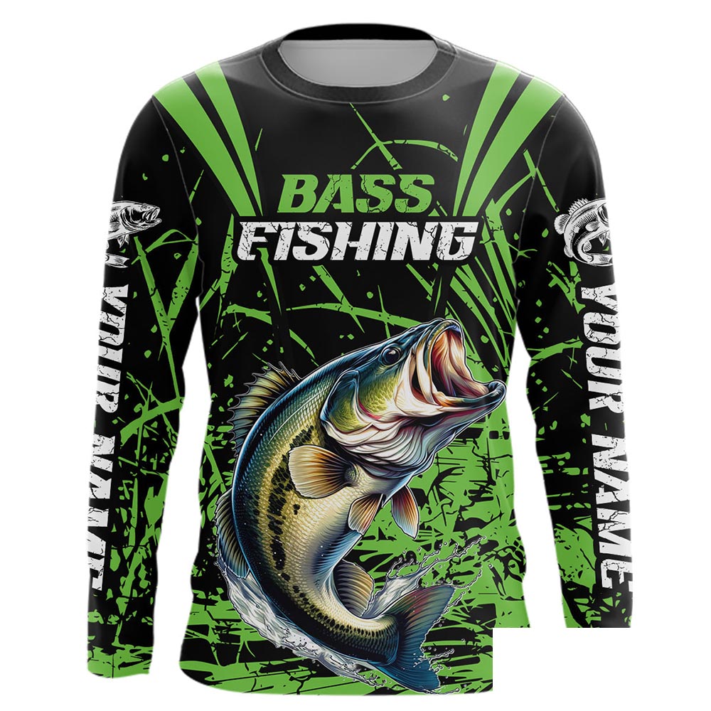 Customized Bass Fishing Long Sleeve Tournament Shirts, Bass Fishing Gifts For Fisherman | Green IPHW6646