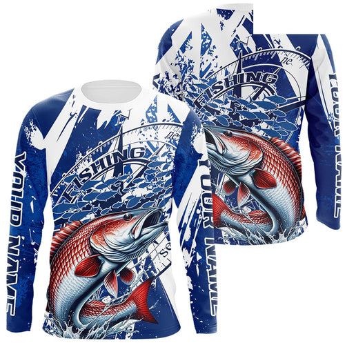 Custom Blue Camo Redfish Puppy Drum Saltwater Fishing Long Sleeve Performance Fishing Shirts IPHW9160