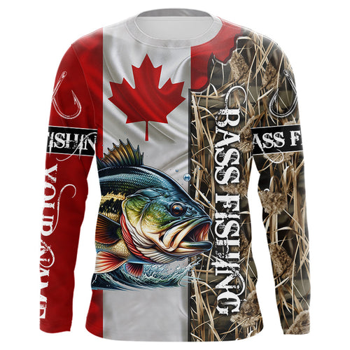 Bass Fishing Canada Flag Customize Name UV protection long sleeves fishing shirt NPQ93