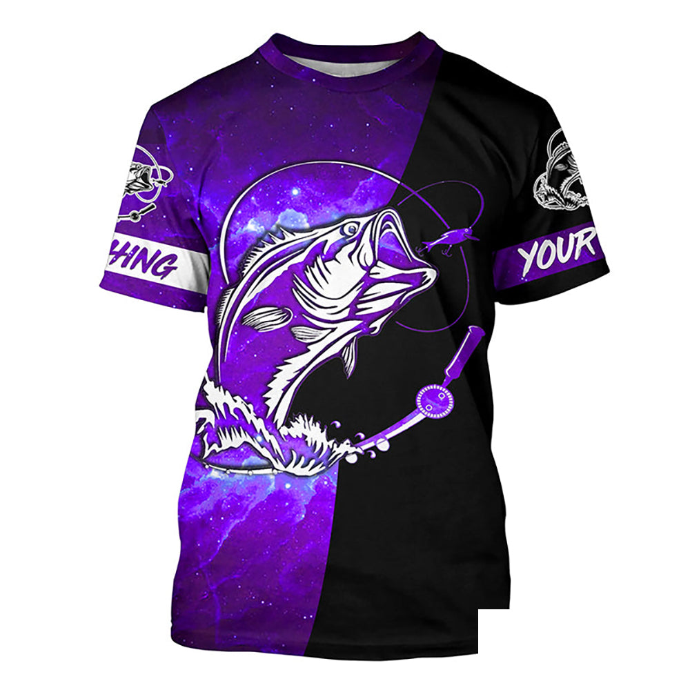 Bass Fishing tattoo purple galaxy black Custom performance UV protection Fishing T-shirt NQS5400