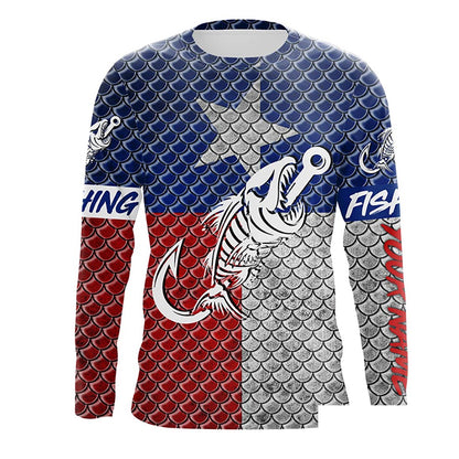 Texas fishing Fish hook fish skull scales Custom Name sun protection long sleeve fishing shirts NQS5169