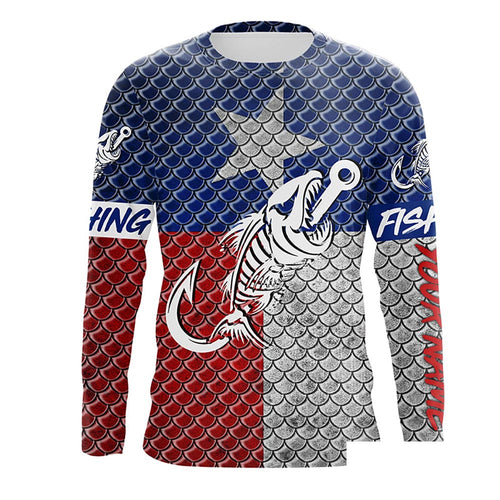 Texas fishing Fish hook fish skull scales Custom Name sun protection long sleeve fishing shirts NQS5169