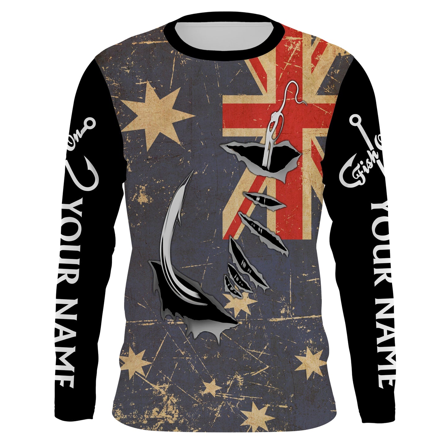 Custom fishing shirts Australia Flag Fishing Fish Hook Long sleeve, Long Sleeve Hooded Fishing Shirt - NPQ642