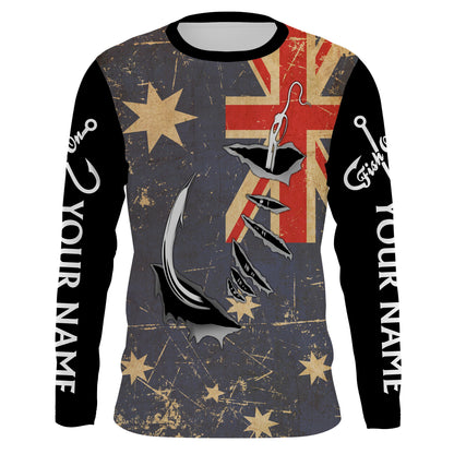 Custom fishing shirts Australia Flag Fishing Fish Hook Long sleeve, Long Sleeve Hooded Fishing Shirt - NPQ642