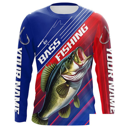 Custom Bass Fishing Long Sleeve Tournament Shirts, Red White And Blue Colors Bass Fishing Jerseys IPHW6312