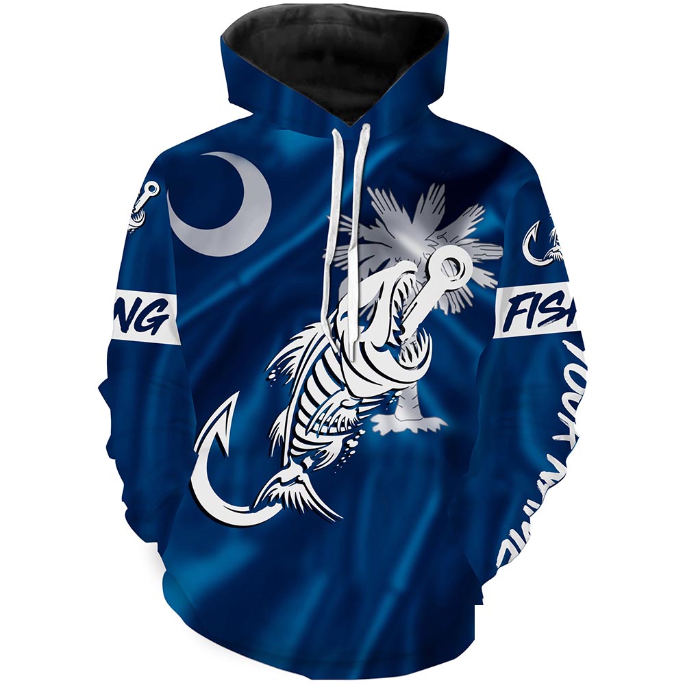 SC Fishing Custom South Carolina Flag Fish hook skull fishing shirts | Hoodie - NPQ692