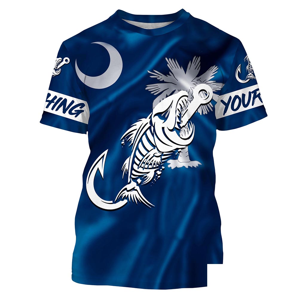 SC Fishing Custom South Carolina Flag Fish hook skull fishing shirts | Tshirt - NPQ692