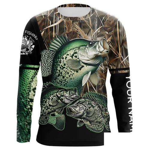 Crappie fishing green scales camo Custom name Long sleevefishing shirts, Long Sleeve Hooded NPQ883