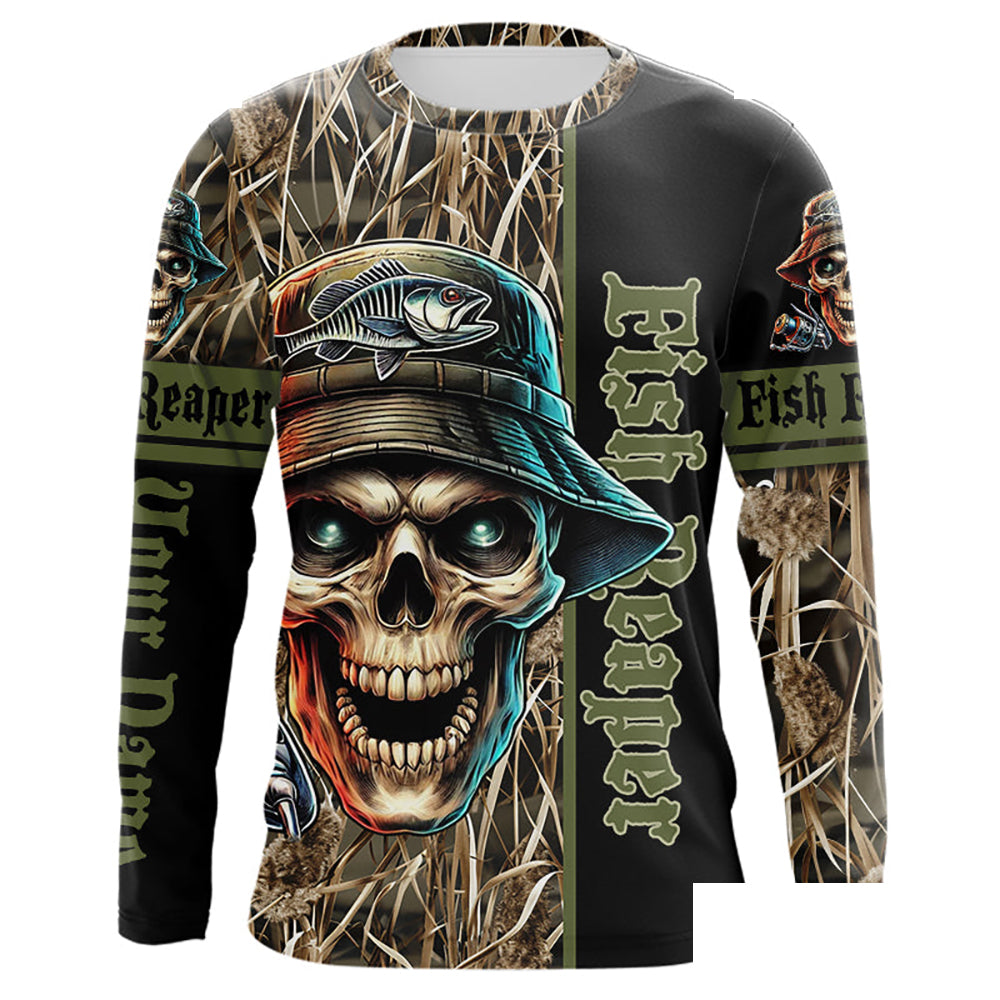 Fish Reaper lake Camo black Customize Name UV protection long sleeves fishing shirt for men NPQ18