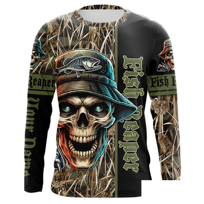 Fish Reaper lake Camo black Customize Name UV protection long sleeves fishing shirt for men NPQ18
