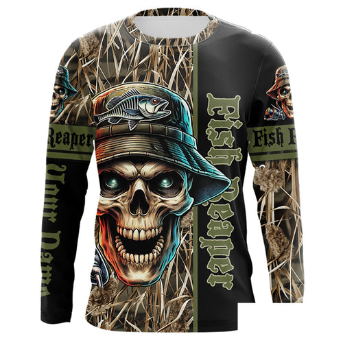 Fish Reaper lake Camo black Customize Name UV protection long sleeves fishing shirt for men NPQ18