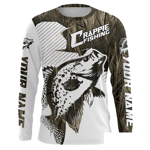 Crappie Fishing Long Sleeve Tournament Fishing Shirts, Custom Crappie Fishing Jerseys |Brown Camo IPHW6339