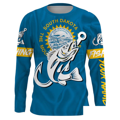 SD South Dakota Walleye fishing flag fish hook Custom name fishing jerseys | Long sleeve, Long Sleeve Hooded NPQ811