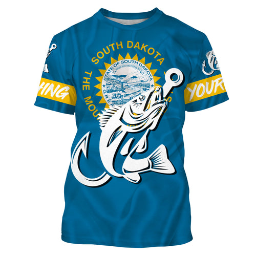 SD South Dakota Walleye fishing flag fish hook Custom name fishing jerseys | Tshirt - NPQ811