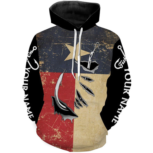 Texas Fishing 3D Fish Hook patriotic fish on Custom name fishing jerseys  | Hoodie - NPQ814