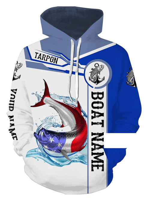 Tarpon Fishing American Flag Custom name and boat name fishing hoodie, personalized fishing gift NPQ351