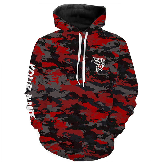 Bass fishing Red camouflage Custom Name Fishing shirt, gift for fisherman | Hoodie - NPQ662