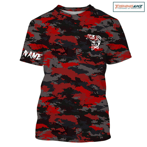 Bass fishing Red camouflage Custom Name Fishing shirt, gift for fisherman | Tshirt - NPQ662