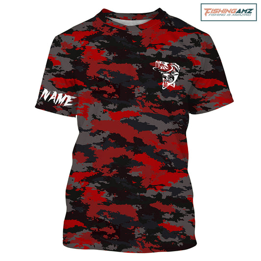 Bass fishing Red camouflage Custom Name Fishing shirt, gift for fisherman | Tshirt - NPQ662