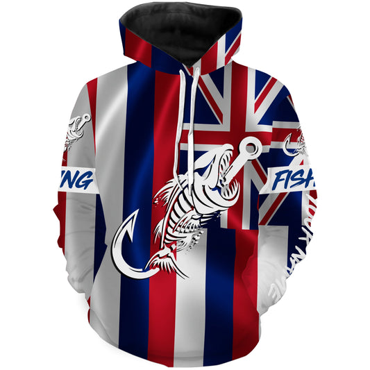 HI Fishing Custom Hawaiian Flag Fish hook skull custom fishing tournament shirts | Hoodie - NPQ702