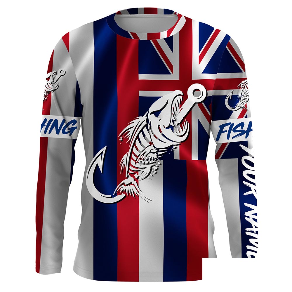 HI Fishing Custom Hawaiian Flag Fish hook skull custom fishing Long sleeve, Long Sleeve Hooded NPQ702