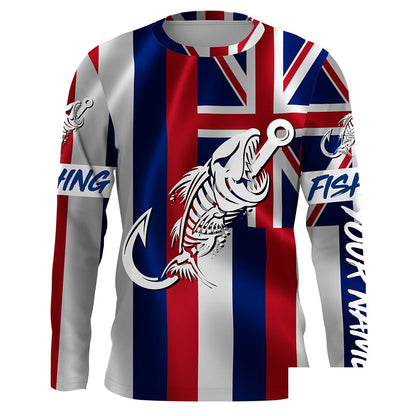 HI Fishing Custom Hawaiian Flag Fish hook skull custom fishing Long sleeve, Long Sleeve Hooded NPQ702