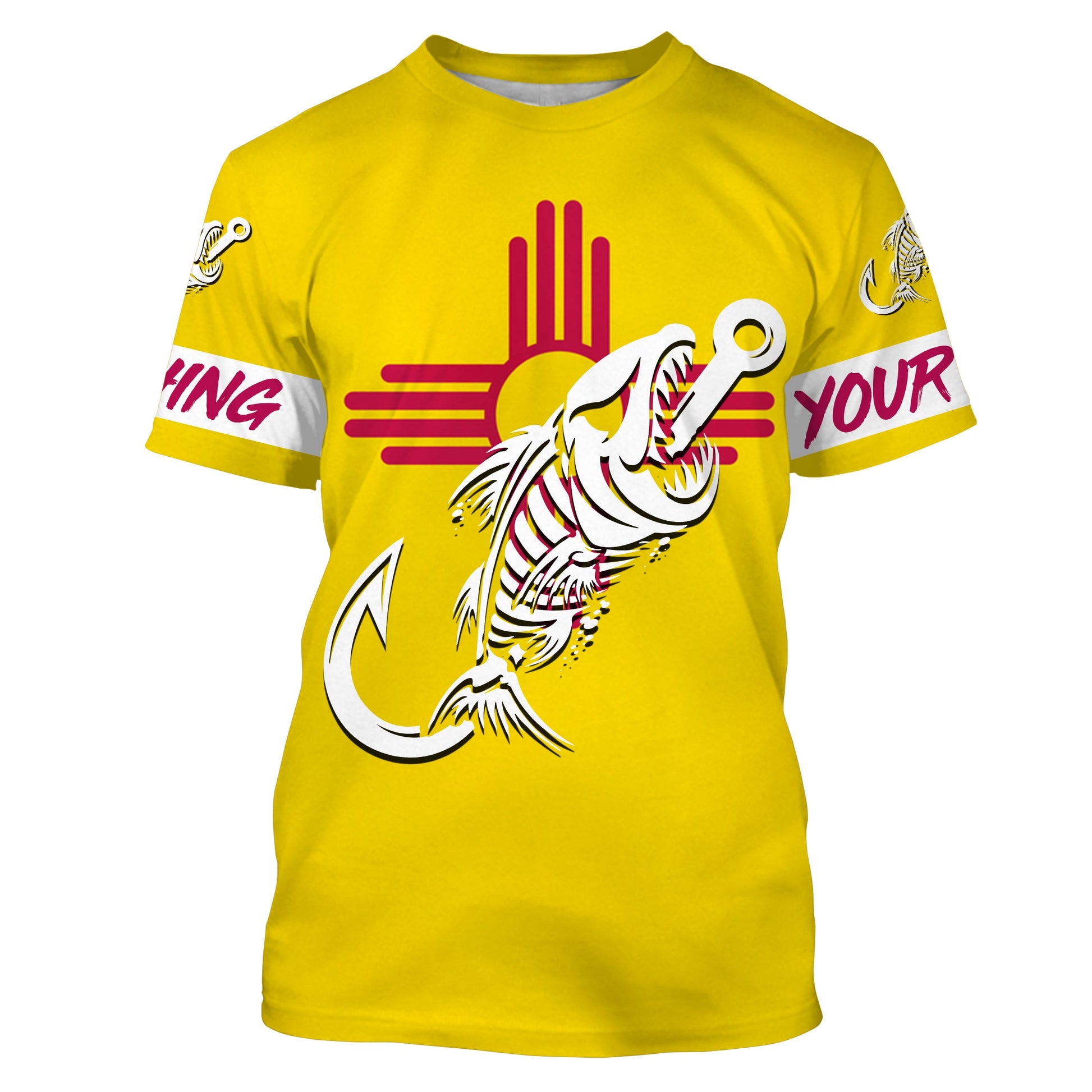 NM Fishing Custom New Mexico Flag Fish hook skull custom fishing tournament shirts | Tshirt - NPQ703