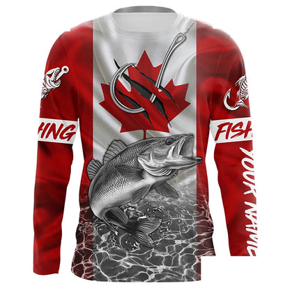 Canadian Flag Walleye Fish hook Custom long sleeve performance Fishing Shirts, Walleye Fishing jerseys NQS5459