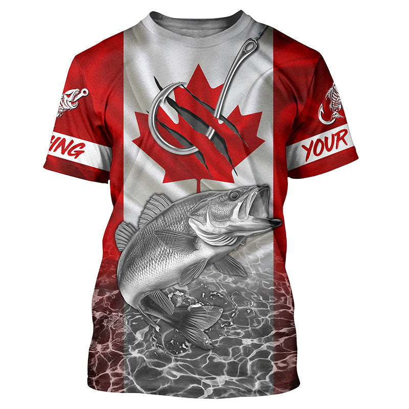Canadian Flag Walleye Fish hook Custom performance Fishing T-shirt, Walleye jerseys NQS5459