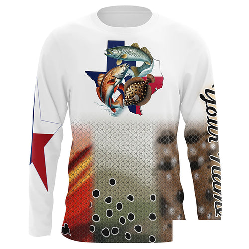 Texas Slam Redfish, Speckled Trout, Flounder fishing Texas Flag Customize Long sleeve fishing shirts NPQ300